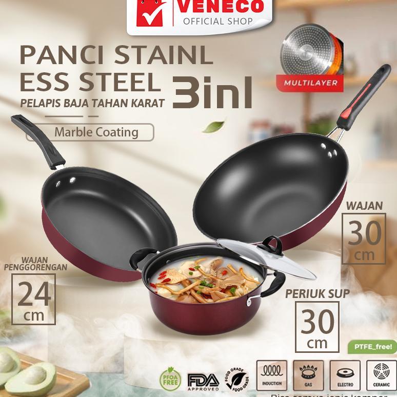 Panci Panci Wajan Set isi 3pcs Wajan Teflon Set Panci Teflon Penggorengan Set 3 Pcs Pans Pots
