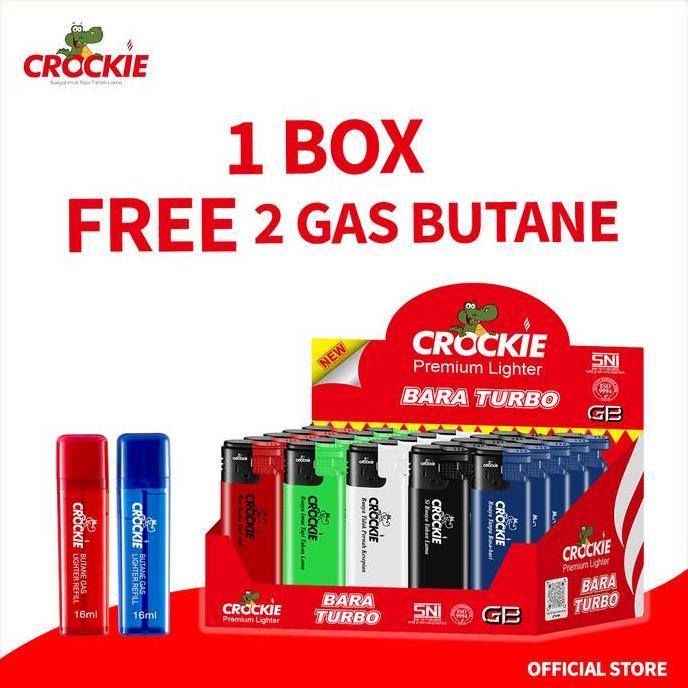 Korek Api Crockie Bara Turbo - 25 Pcs Gratis Gas 2Pcs (TERBAIK) (TERBARU) (TERMURAH)