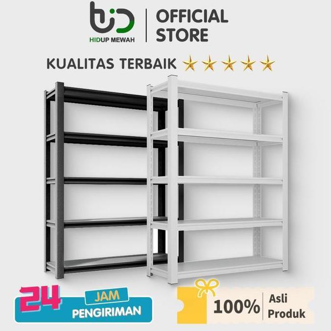 Hidup Mewah 90-120CM Rak Besi Siku 5 Susun Rak Rak Besi Siku Dapur Rak Supermarket Rak Besi