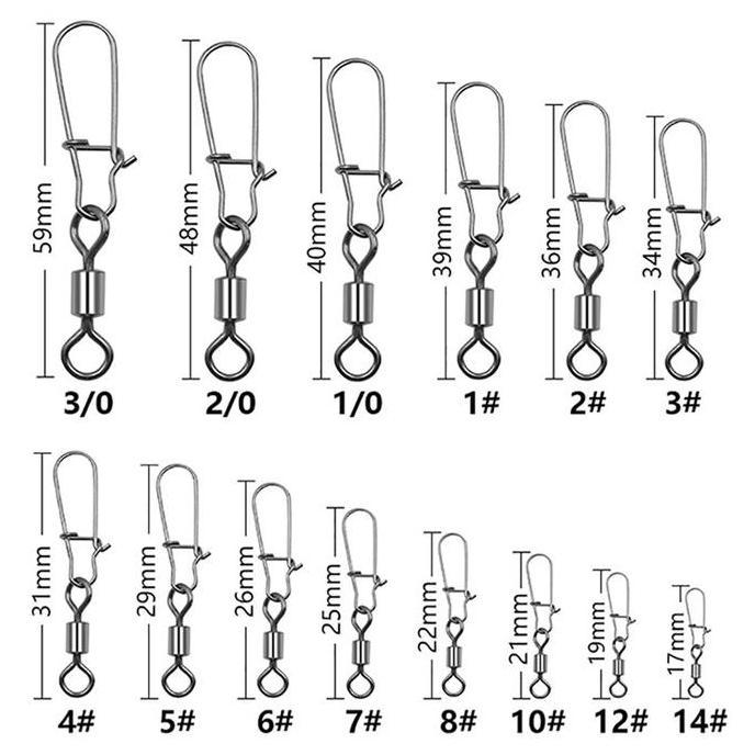 MIOSHINOCHE Isi 100pc Snap Kilikili Pancing Swivel Interlock Snap Pancing Kilikili Swivel Pancing