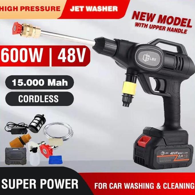 KEZHINES Set Alat Cuci mobil Portable Jet washer water spray cordless LBX