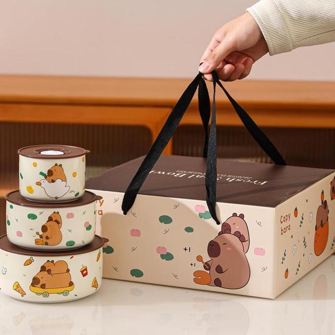 Three Piece Set Sealed Bowl Instant Noodle Bowl Set Gift Microwave / 3 Pcs Set Mangkok Tutup Seal Gi