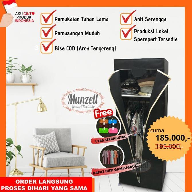 PROMO - LEMARI BAJU/PAKAIAN MUNZELL LPF-02 BLACK. Lemari Gantung +2 Sekat