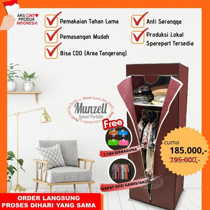 PROMO DISKON - LEMARI BAJU/PAKAIAN MUNZELL LPF-02 MAROON. Lemari Gantung +2 Sekat