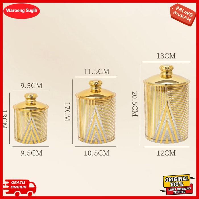 Quality 3Pcs Toples Hias Mewah Toples Kedap Udara Toples Lebaran Aesthetic Set Mewah Toples Kue Akri