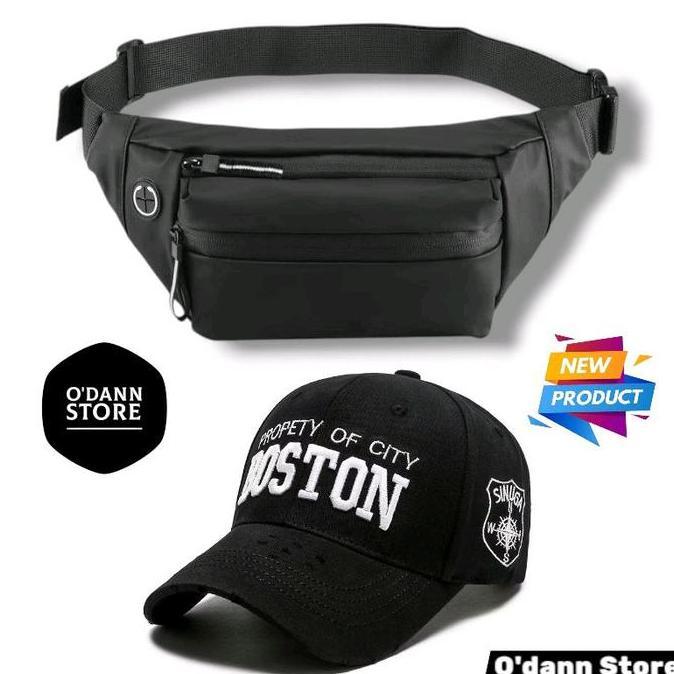 Promo- Bundle Waisbag Waterproof + Topi Baseball | Tas Pinggang Anti Air & Fashion Viral Tiktok