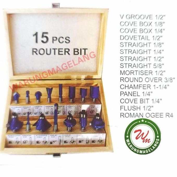 Mata Profil Set 15pcs ast byb bull Wood Router Bits Set TCT Box Kayu