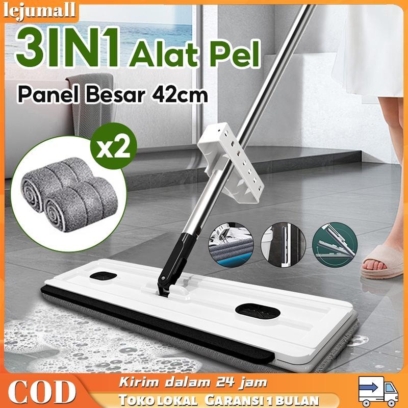 Lejumall 42Cm Alat Pel Lantai Datar Jumbo Pel Cuci Peras Otomatis Memiliki Wiper Anti Karat Kain Mic