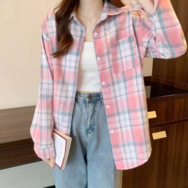 BEST DEALS Kemeja Flanel Wanita Motif Kotak Premium Semi Wool