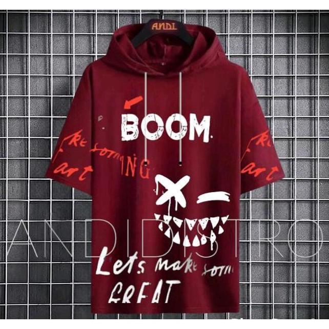 Xxpi- Kaos Hoodie Boom Lengan Pendek/Kaos Hoodie Distro/Hoodie Lengan Pendek Motif/Kaos Pria/Kaos Be