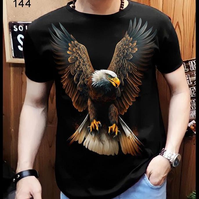 Lansungkirim- Kaos Distro Pria T-Shirt Cowok Motif Burung Elang Howk
