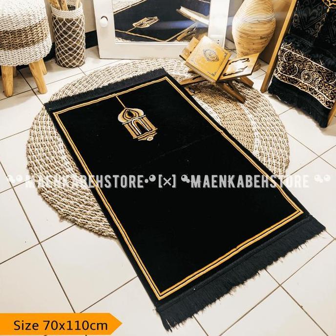 Wkwkpop- Kiswah Series Sajadah Hitam Turki Premium Ukuran 70X110Cm Dan 55X105Cm Bahan Halus Lembut S