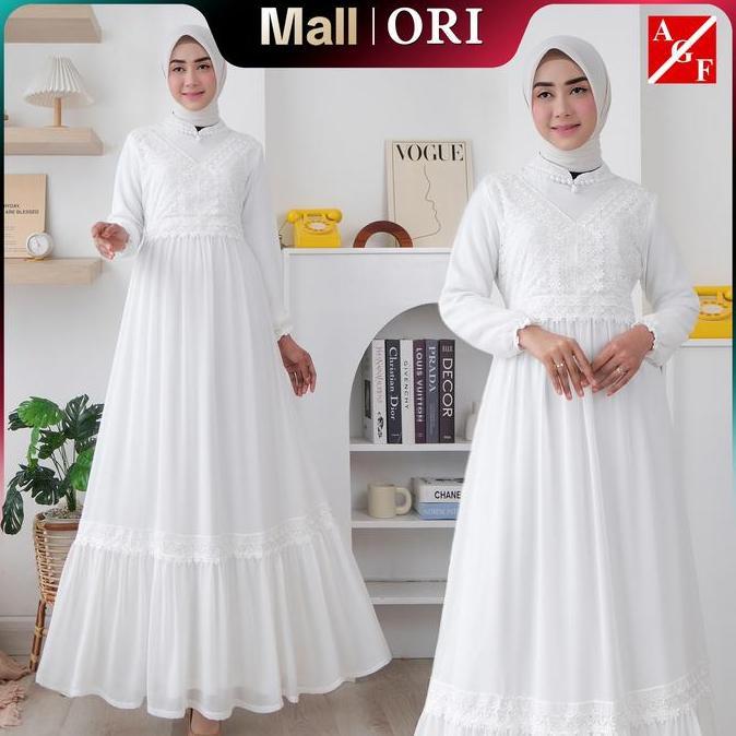 Ah - Gamis Putih Lebaran 2026 Terbaru Gaun Pesta Mewah Simple Elegan Baju Muslim Wanita Remaja Penga