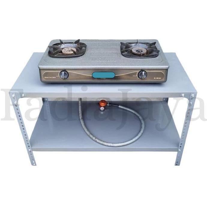 Rak Meja Kompor 2 Tungku Dapur Kayu Serbaguna Aquarium Dispenser Plastik Ambalan Full Besi Tahan Kar