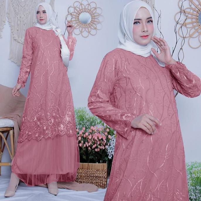 Sandrina Baju Gamis Busana Muslim Gamis Full  Brukat Tile Gamis Pesta Brukat Dewasa Fashion Gamis Mu