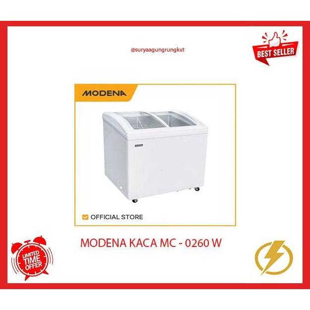 Promo FREEZER BOX MODENA SLIDING KACA 256 LITER 150 WATT MC - 0260 W Diskon