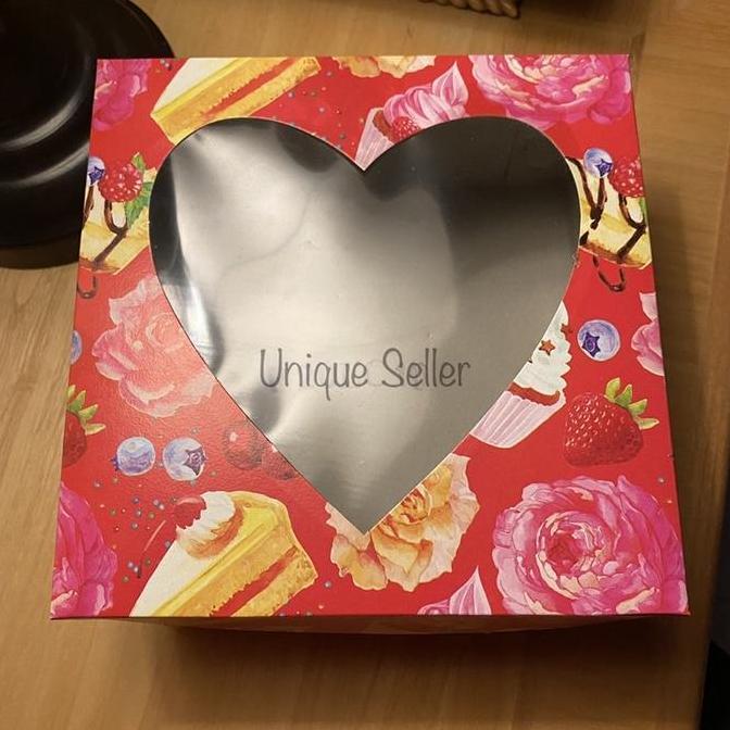 Promo [Isi10] Dus Box Kotak Kardus Kue Tart 22x22x10 Merah Tutup Hati / Dus Box Kotak Lamaran Tutup 