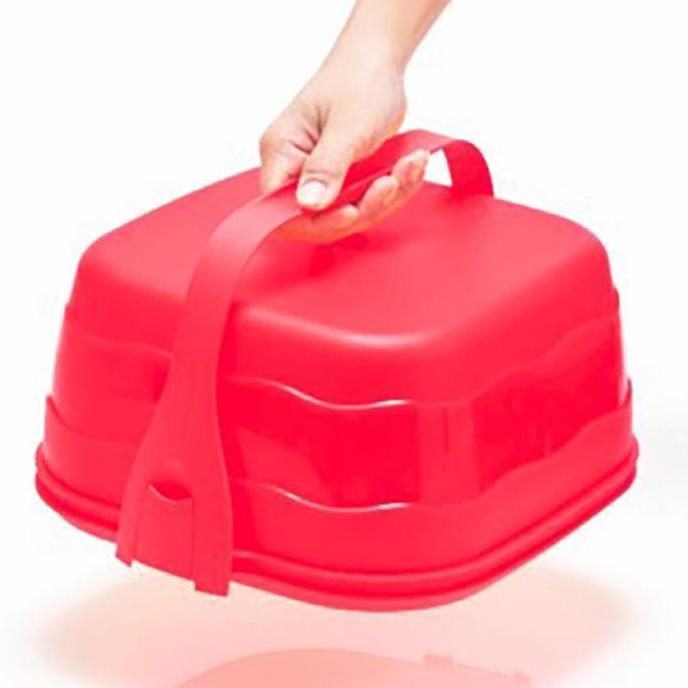 Promo TUPPERWARE DISKON SALE CAKE TAKER SQUARE MERAH RED TEMPAT KUE MANGKOK SAJI KUE Diskon