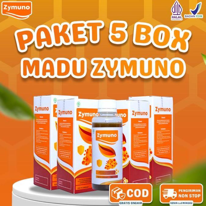Madu Zymuno 5 Box @200ml - Garansi , Madu Alami Temulawak Putih, Daun Kelor, Serta Meniran Hijau - H