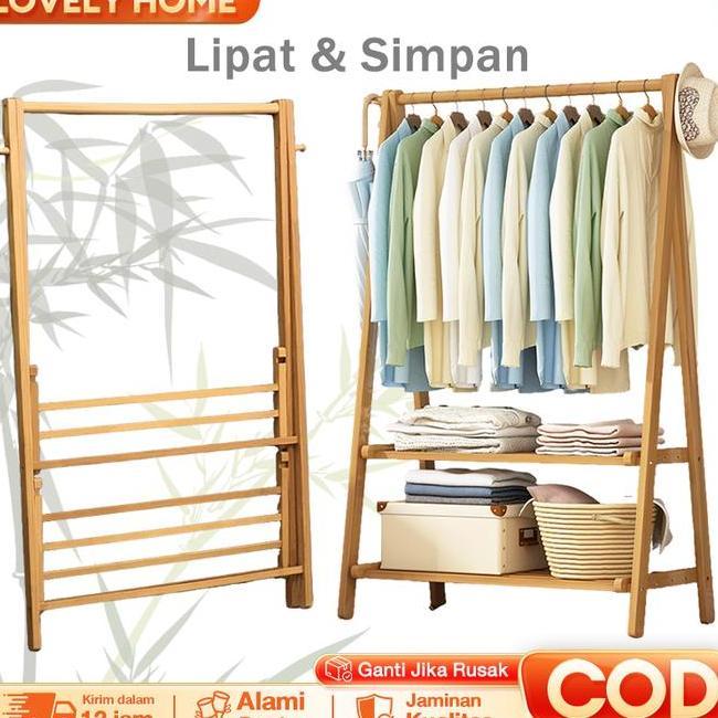 Love Rak Baju Gantung Lipat Rak Pakaian Bambu Tempat Gantung Baju Portable Hanger Baju Minimalis Unt