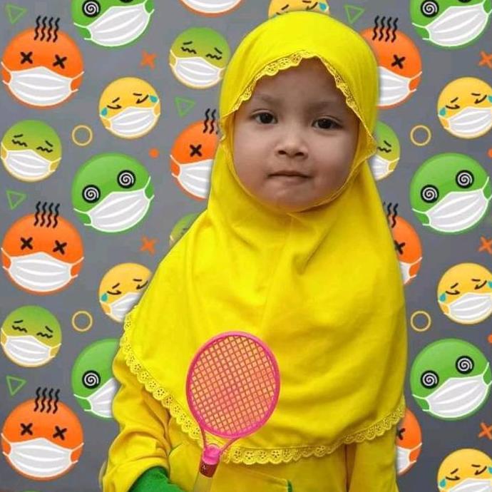 kerudung anak Sekolah/Bergo ameena renda tali bahan kaos PE super Bergo Muslim Sekolah Variasi Nyama