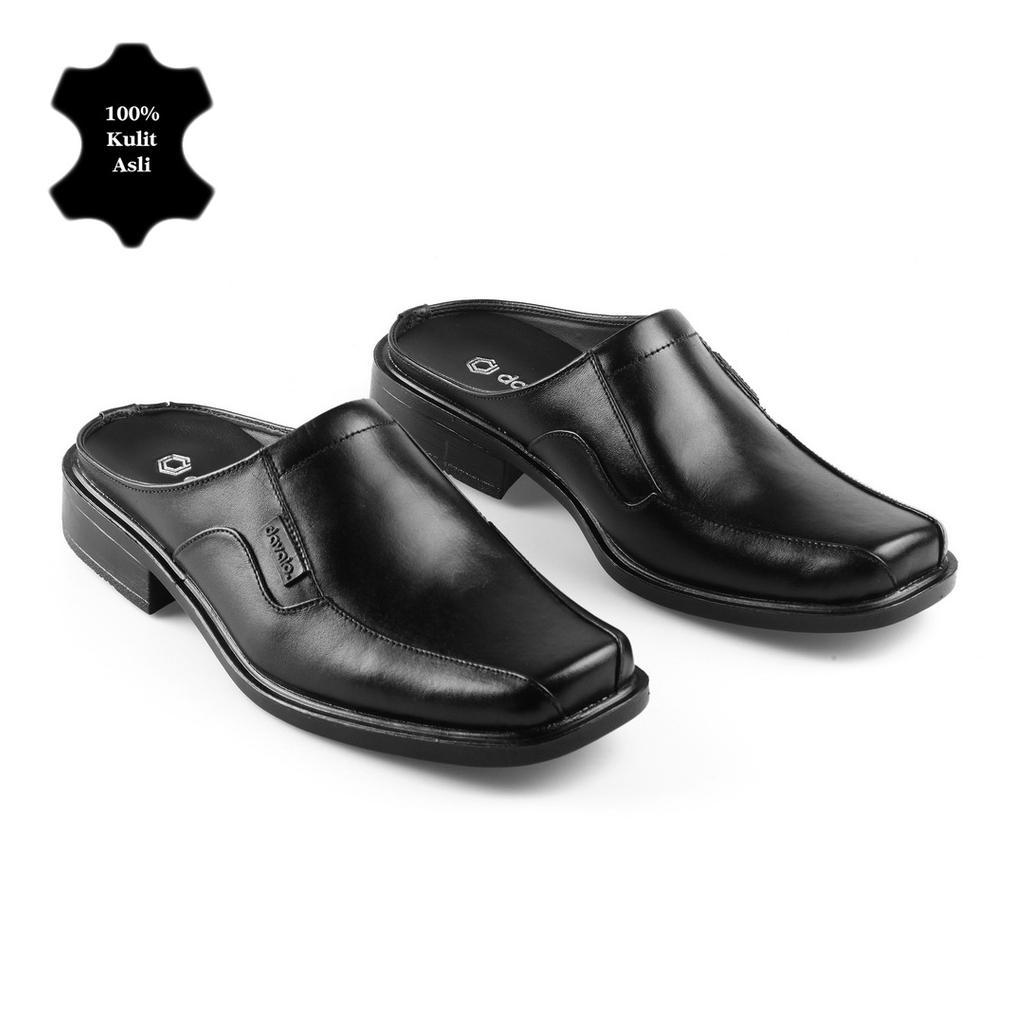 davalo Bustong Pria Kulit Sapi Asli Sepatu Sandal Selop Sendal Slop Slide Tutong Hitam terlaris