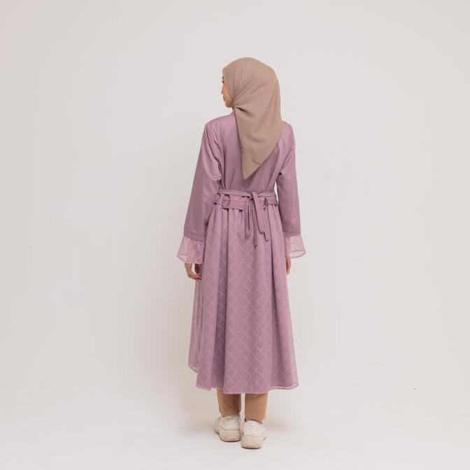 Murah DAUKY Gamis Pesta Lebaran Wanita Remaja Dewasa Muslim M Dress Lace Katun Belt Non COD