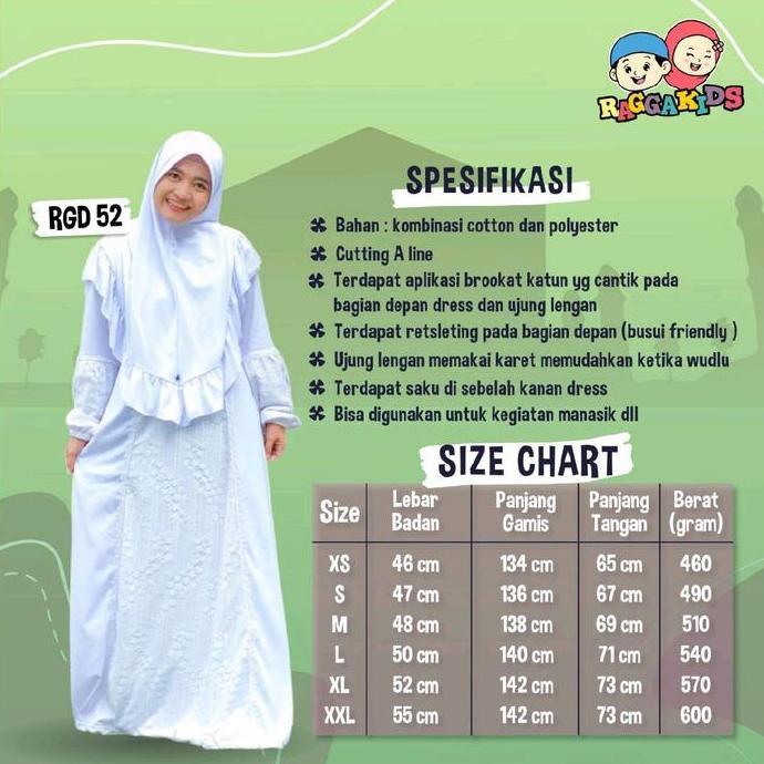Murah Gamis putih polos dewasa Raggakids | baju putih sarimbit | Baju muslim putih perempuan dewasa 