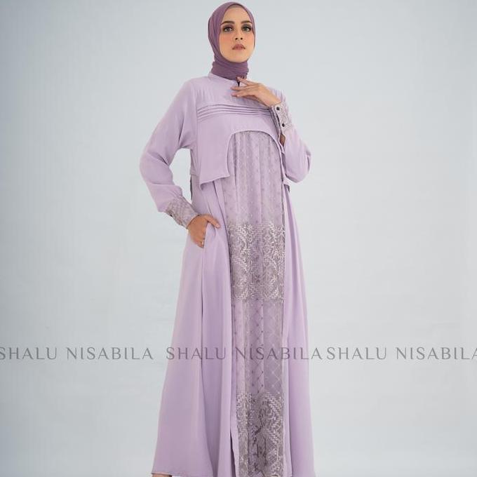 Murah Shalu Nisabila - Agatha Dress Gamis Panjang Syari Wanita Muslimah Bahan Kombinasi Kain Tile Ma