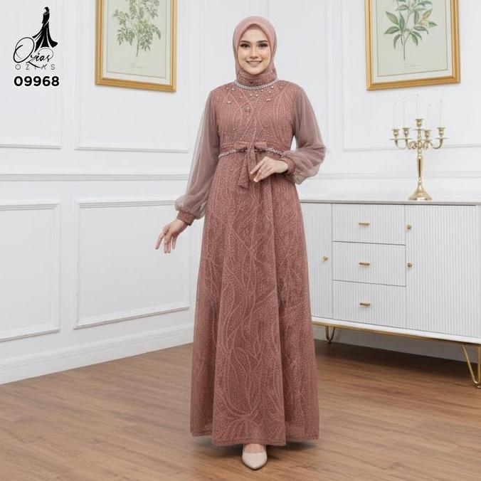 Murah GAMIS OZIAS BROKAT PREMIUM 09968 LD 105 I Gamis Tangan Balon I Gamis Kondangan Muslim Nyaman N