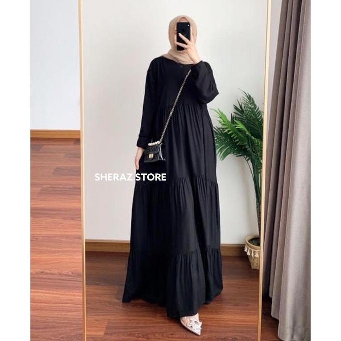 Murah Delvina S M L XL XXL XXXL 5L Gamis Dress Susun Rempel Polos Wanita Remaja Jumbo Ld 140 130 120