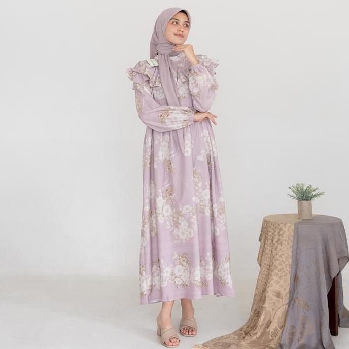 Murah Dress Wanita Hijab Korean / Maxi Korea Bunga / Gamis Panjang Flower P.168 Non COD
