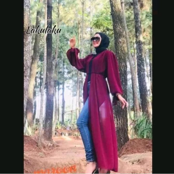 PALING MURAH Mahira Long Outher Lengan Balon/ Outher Panjang Ceruty Babydoll/ Cardigan Panjang Wanit