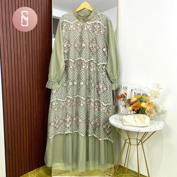 Murah Myshawl Valery Dress Gamis Brukat Jumbo Syakila Motif Kasual Kondangan Wisuda Kekinian Big Siz