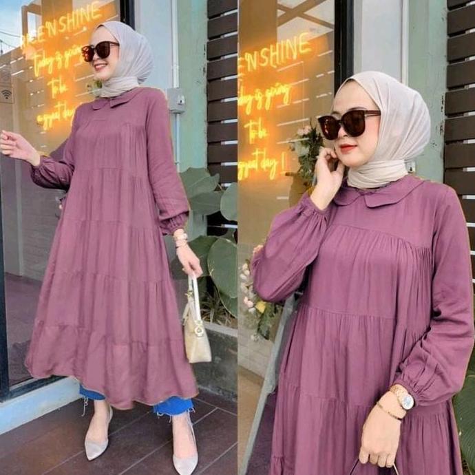 Murah Midi Dress Twill Premium/Midi Dress Twill/Midi Dress Rayon Twill/Midi Dress Tali Belakang Baha