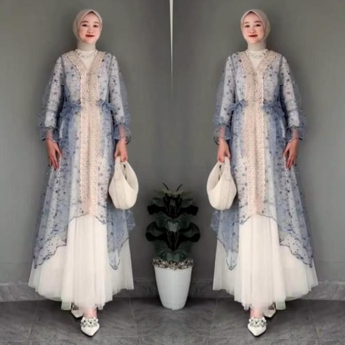 TERPOPULER Raya SET Brukat Tunik Satu Set Inner Outer Dan Rok Tutu Gamis Pesta Mewah Elegant 2025 Mo