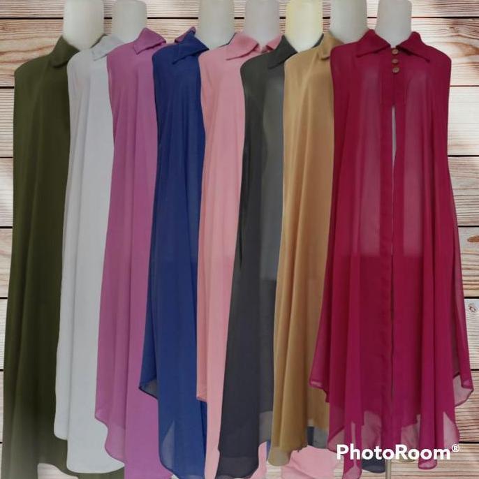 Cardigan Outer Ceruty Babydoll Panjang Jumbo Wanita Kekinian Tanpa Lengan Terbaru