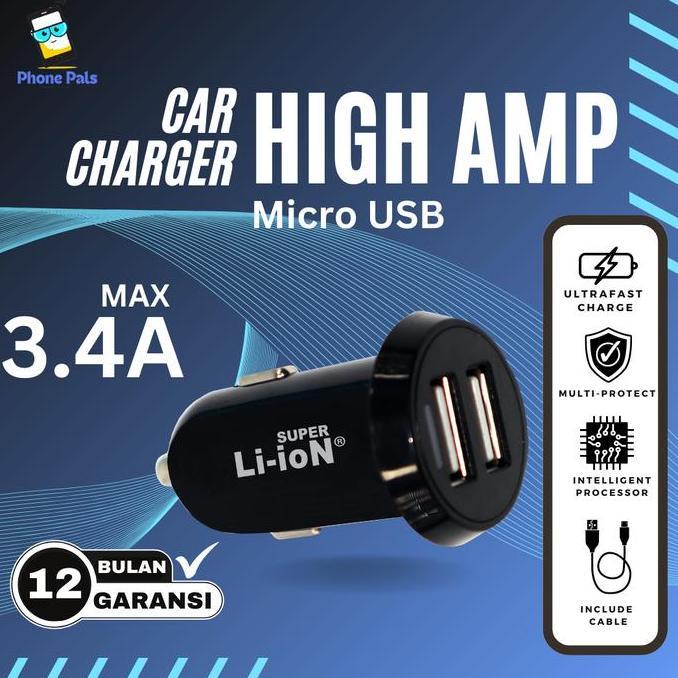 DA63 >> Car Charger Super Li-ion 3.4A (12W) - charger mobil - casan mobil - Kabel iphone Lightning -