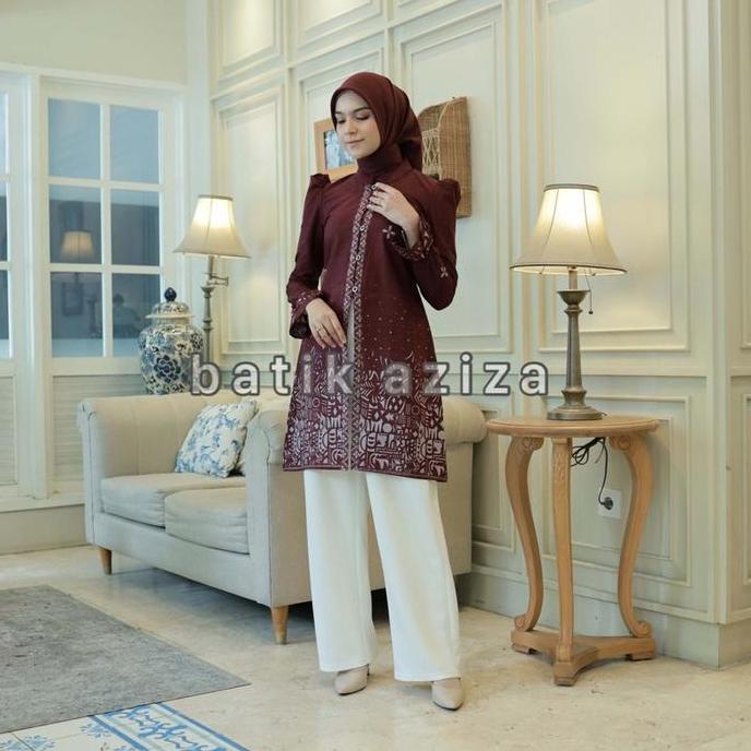 OOTD Atasan Batik Wanita Tunik Modern Wanita Kancing Depan Bahan Katun by Batik Aziza OOTD