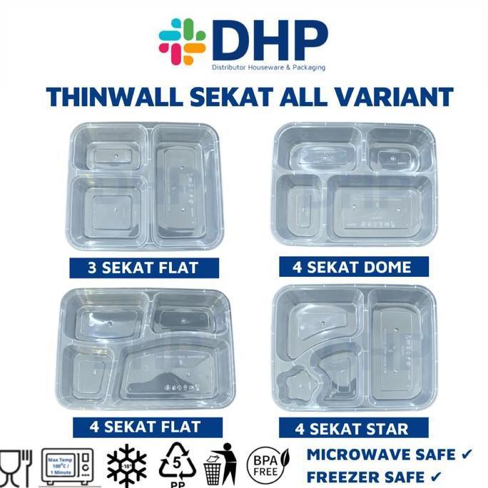 Thinwall Bento 3 Sekat FLAT + Tutup Box Kotak Makan Nasi Plastik