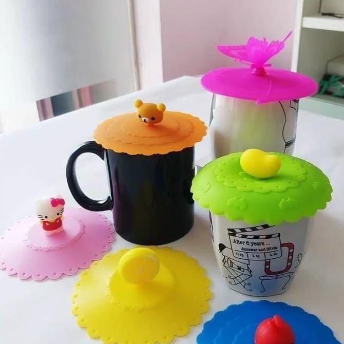 FYODORU Tutup gelas cangkir silikon karakter lucu unik penutup gelas mug