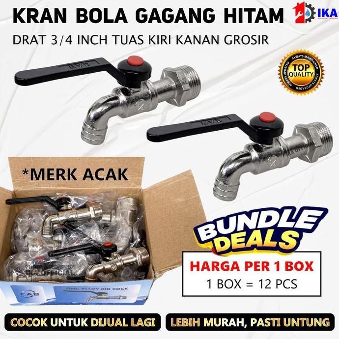 NAKATEKNO 1 lusin kran besi engkol gagang hitam 1box isi 12pcs keran air 3/4 inchi grosir / Kran bol