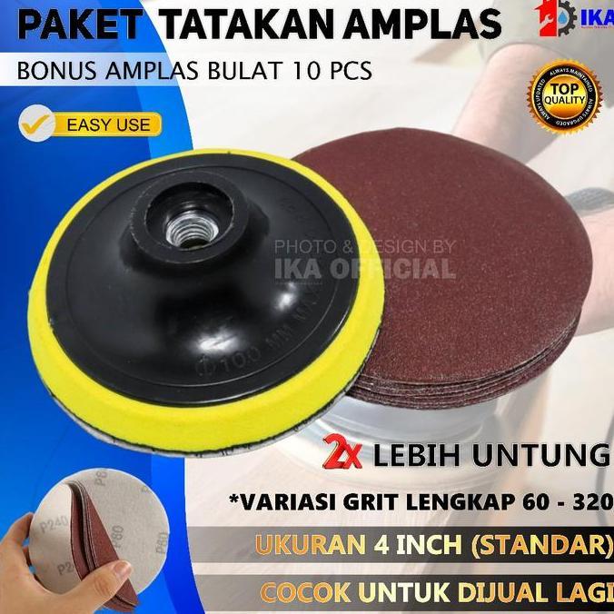 GRASSSTEKNO Paket Tatakan Amplas Velcro Gerinda Tangan / Pad Perekat Amplas 4 Inch + Amplas Bulat / 