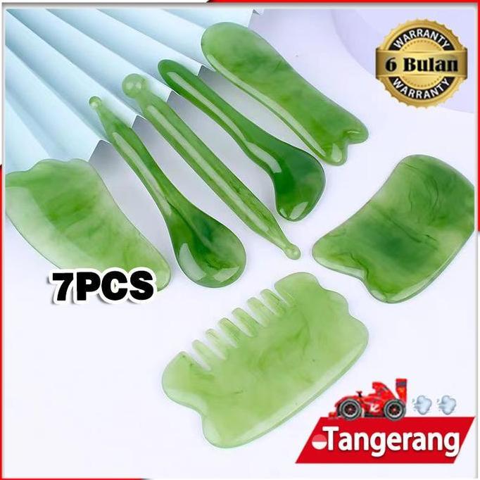 SIMATEKNO 7 PCS/Set Guasha Board Gua Sha Jade Alat Pijat Wajah Gua Sha Terapi