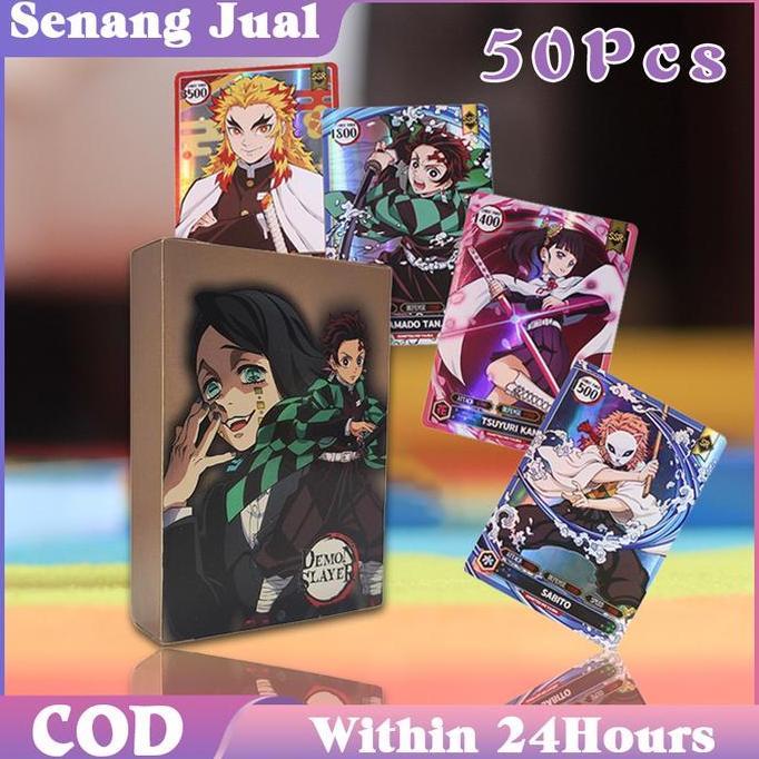 SHAKESPARE 50Pcs Kartu Anime Demon Slayer Trading Card Kartu Demon Slayer 1 Box Kartu Kimetsu No Yai