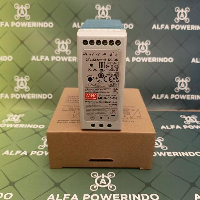 MEAN WELL MDR-60-24 MEANWELL 60Watt 24Vdc DIN RAIL POWER SUPPLY SPB-60 alfa-p00 Buru Order