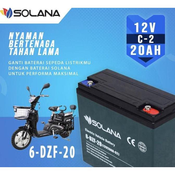 TERMURAH - SOLANA / Baterai / Aki SEPEDA MOTOR LISTRIK 6DZM20/6DZF20/ 12V 20AH