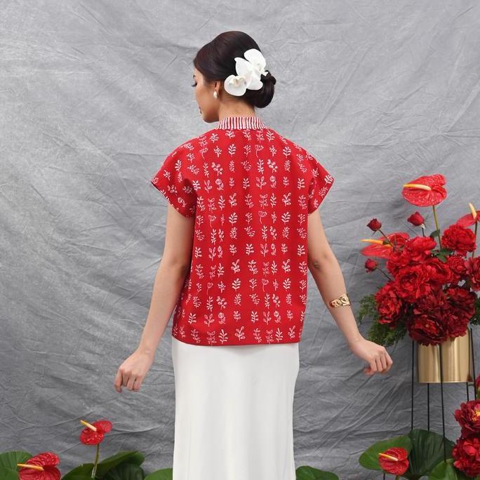 NONA RARA - Outer Koin Short Garut Merah Putih T4533, Baju kerja batik outer wanita modern (TERBAIK)