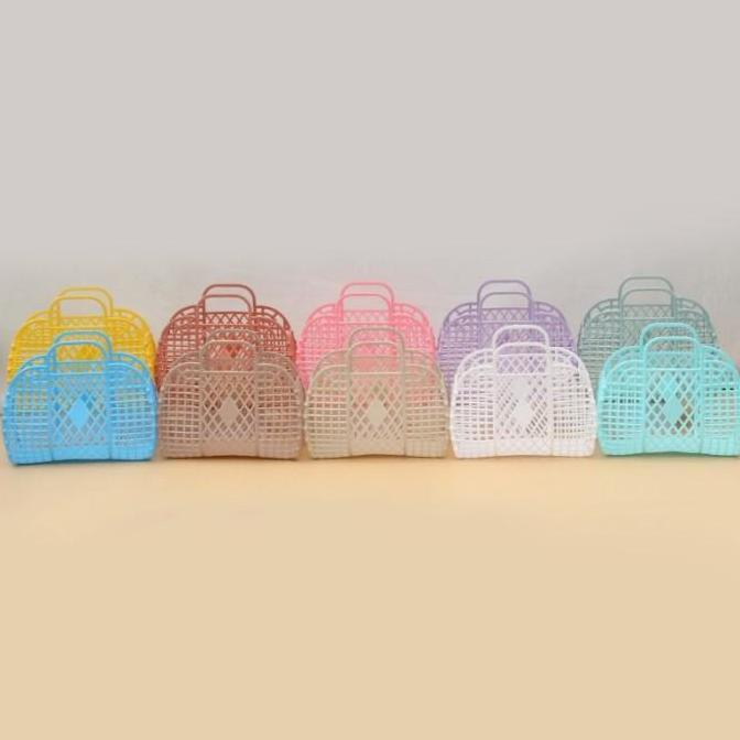 TAS KERANJANG HAMPERS TAS JIINJING PLASTIK HOLLOW JELLY KADO SORVENIR