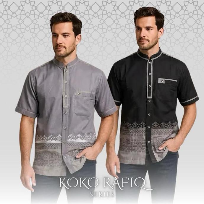 Termurah / Hot Sale Baju Koko Rafiq Lengan Pendek Asriyani Pria Kombinasi Bordir Full Bawah Elegant 